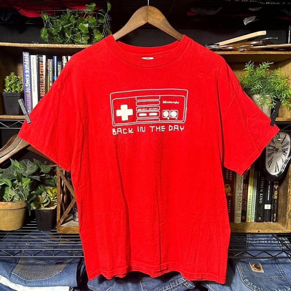 Vintage Y2K “Back In The Day” Nintendo Tee Red Funny Joke Video Game Shirt Large